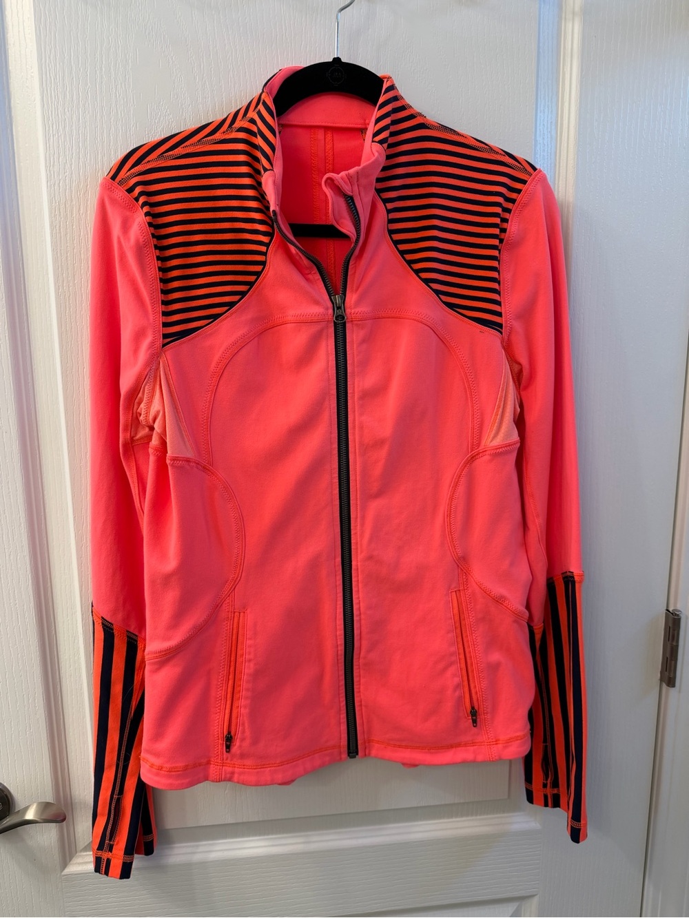 Lululemon Forme Jacket Flare Orange with Navy stripe